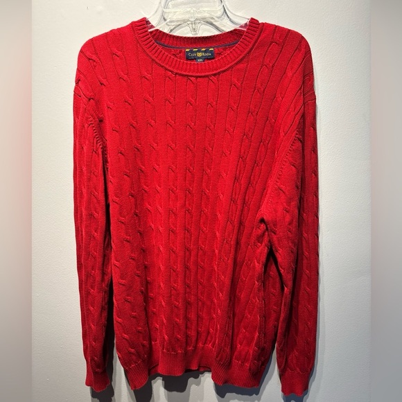 Club Room Men's Cable Knit Crewneck Sweater Red Pima Cotton SzXXL Preppy - Picture 1 of 7